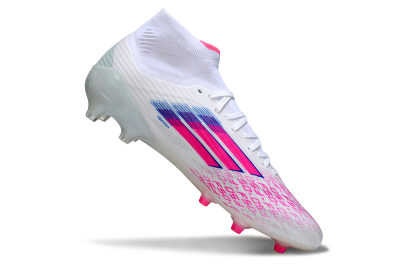 Men's Adidas F50 Elite Mid FG Firm Ground Low-Tops Football Boots - White/Neon Pink/Cyan Blue