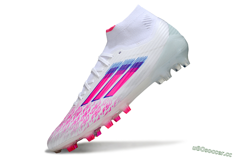 Men's Adidas F50 Elite Mid FG Firm Ground Low-Tops Football Boots - White/Neon Pink/Cyan Blue 5