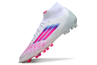 Men's Adidas F50 Elite Mid FG Firm Ground Low-Tops Football Boots - White/Neon Pink/Cyan Blue