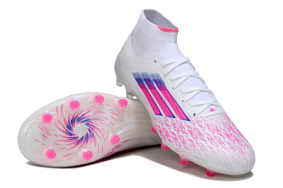 Men's Adidas F50 Elite Mid FG Firm Ground Low-Tops Football Boots - White/Neon Pink/Cyan Blue