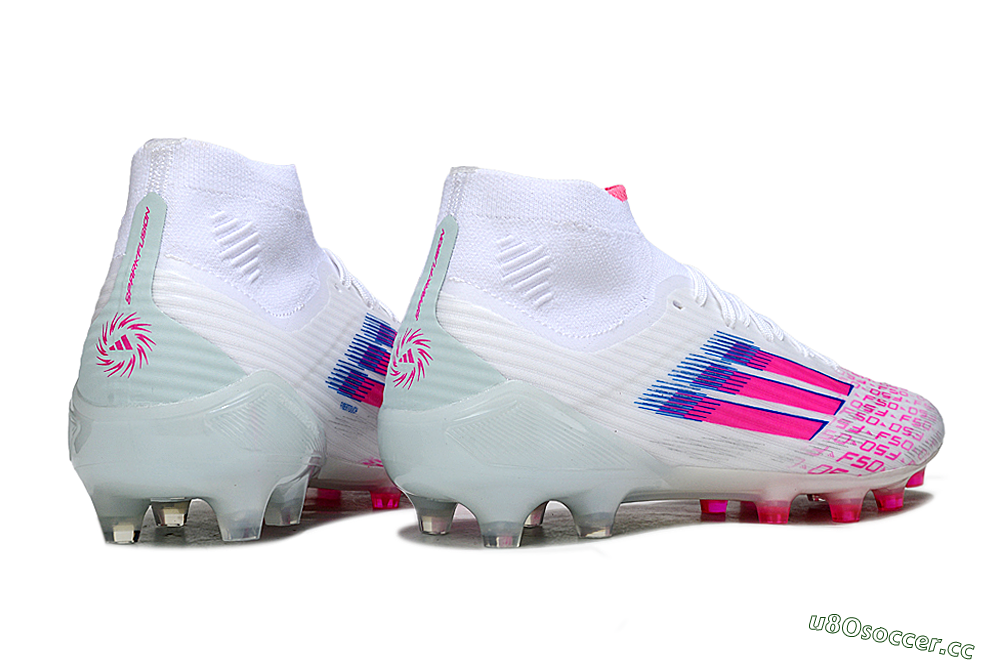 Men's Adidas F50 Elite Mid FG Firm Ground Low-Tops Football Boots - White/Neon Pink/Cyan Blue 6