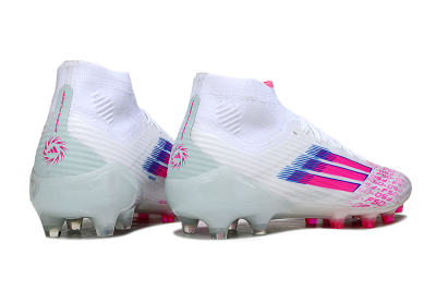 Men's Adidas F50 Elite Mid FG Firm Ground Low-Tops Football Boots - White/Neon Pink/Cyan Blue