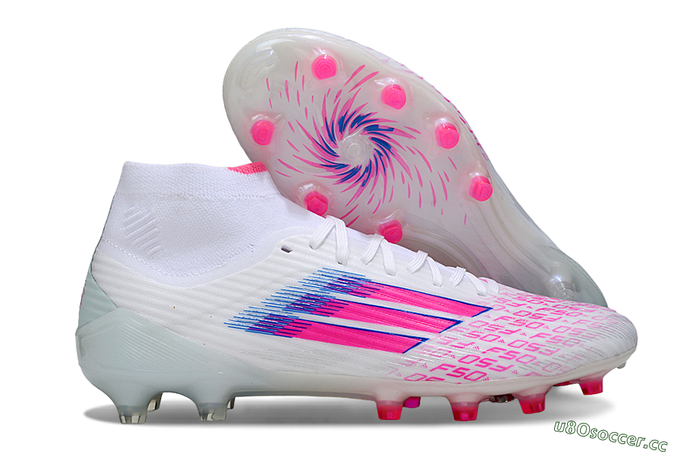 Men's Adidas F50 Elite Mid FG Firm Ground Low-Tops Football Boots - White/Neon Pink/Cyan Blue 2