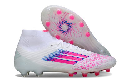 Men's Adidas F50 Elite Mid FG Firm Ground Low-Tops Football Boots - White/Neon Pink/Cyan Blue