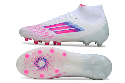 Men's Adidas F50 Elite Mid FG Firm Ground Low-Tops Football Boots - White/Neon Pink/Cyan Blue