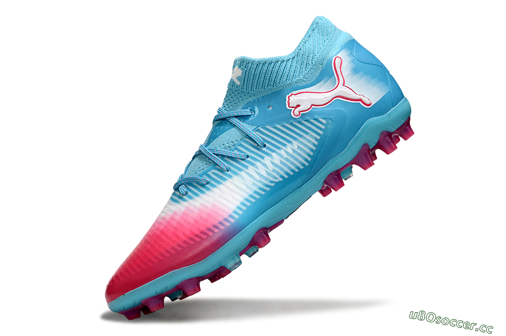 Men's Puma Future 8 Ultimate MG Multi Ground Low-Tops Football Boots - Blue/Sky Blue/Fuchsia Pink 5