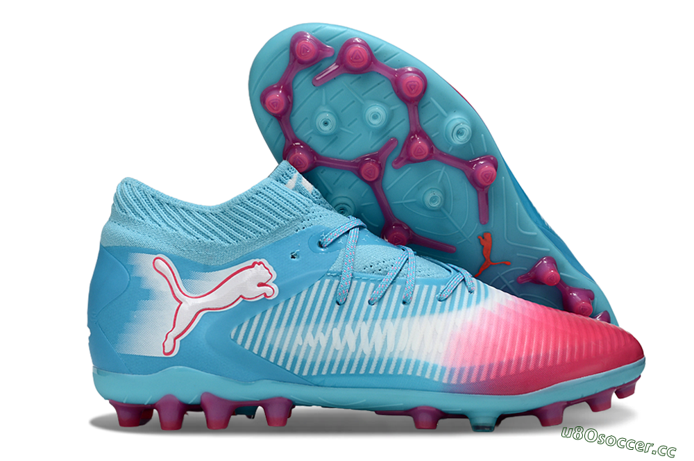 Men's Puma Future 8 Ultimate MG Multi Ground Low-Tops Football Boots - Blue/Sky Blue/Fuchsia Pink 2