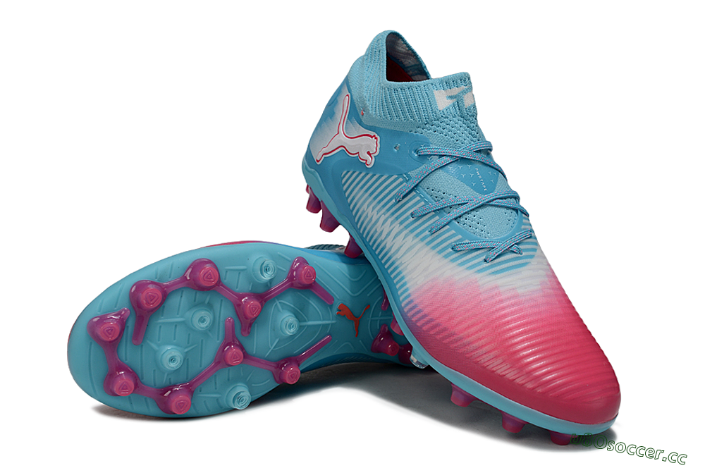 Men's Puma Future 8 Ultimate MG Multi Ground Low-Tops Football Boots - Blue/Sky Blue/Fuchsia Pink 3