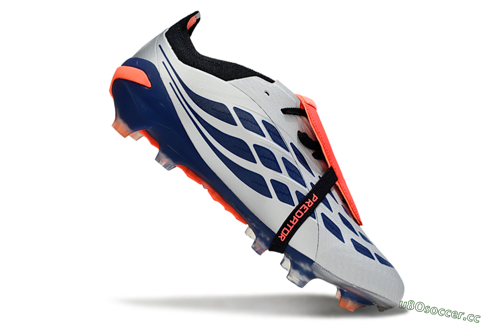 Men's Adidas Predator 26 Elite Fold-Over Tongue FG Firm Ground Low-Tops Football Boots - Gray/Navy Blue/Orange 4