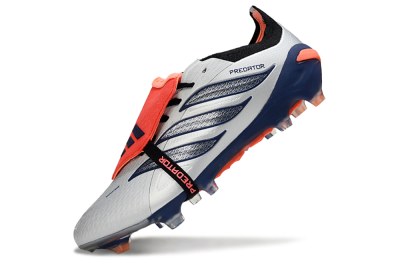Men's Adidas Predator 26 Elite Fold-Over Tongue FG Firm Ground Low-Tops Football Boots - Gray/Navy Blue/Orange