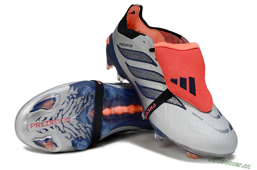 Men's Adidas Predator 26 Elite Fold-Over Tongue FG Firm Ground Low-Tops Football Boots - Gray/Navy Blue/Orange 3