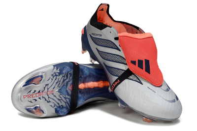 Men's Adidas Predator 26 Elite Fold-Over Tongue FG Firm Ground Low-Tops Football Boots - Gray/Navy Blue/Orange