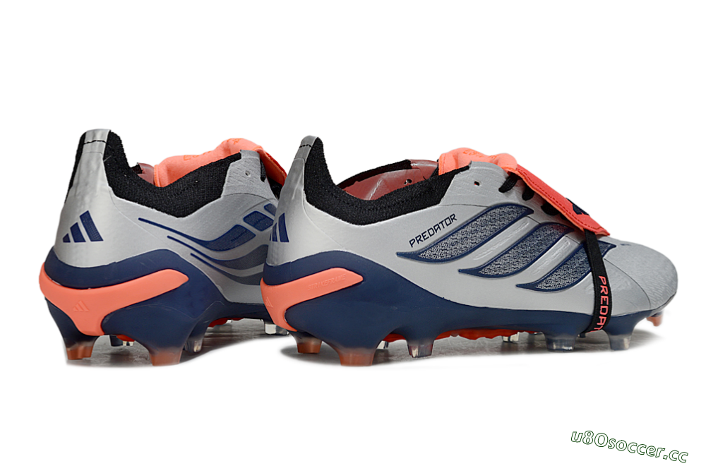 Men's Adidas Predator 26 Elite Fold-Over Tongue FG Firm Ground Low-Tops Football Boots - Gray/Navy Blue/Orange 6