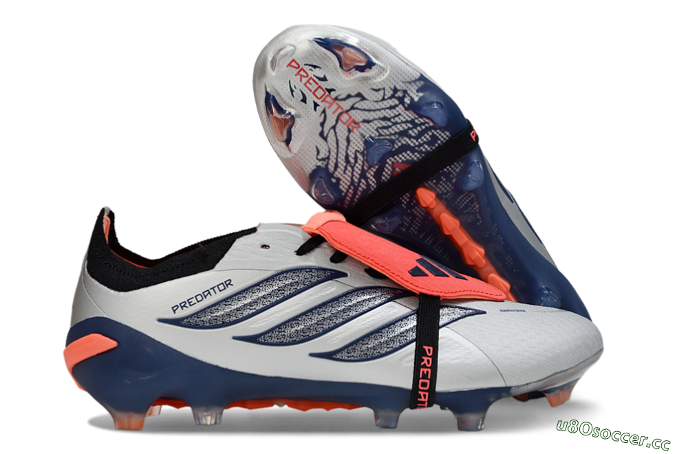 Men's Adidas Predator 26 Elite Fold-Over Tongue FG Firm Ground Low-Tops Football Boots - Gray/Navy Blue/Orange 2