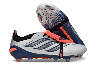 Men's Adidas Predator 26 Elite Fold-Over Tongue FG Firm Ground Low-Tops Football Boots - Gray/Navy Blue/Orange