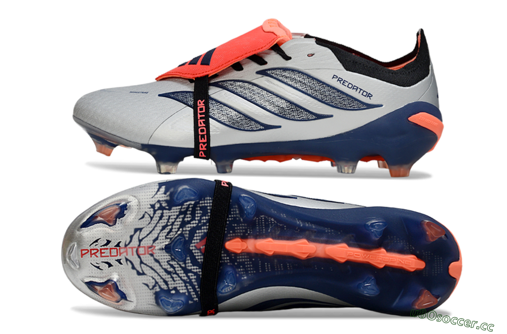 Men's Adidas Predator 26 Elite Fold-Over Tongue FG Firm Ground Low-Tops Football Boots - Gray/Navy Blue/Orange 1