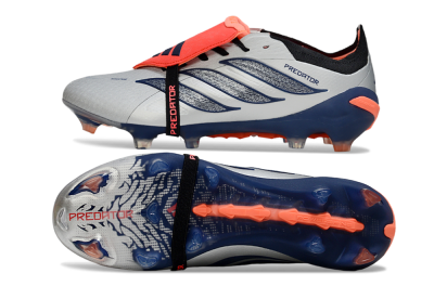 Men's Adidas Predator 26 Elite Fold-Over Tongue FG Firm Ground Low-Tops Football Boots - Gray/Navy Blue/Orange