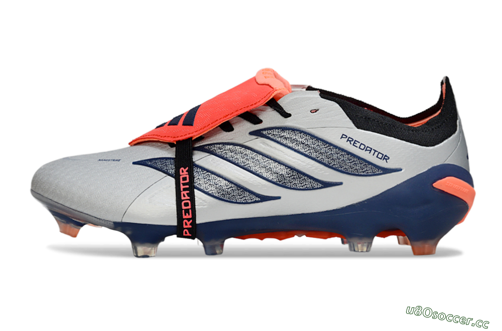 Men's Adidas Predator 26 Elite Fold-Over Tongue FG Firm Ground Low-Tops Football Boots - Gray/Navy Blue/Orange 0