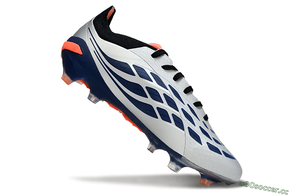 Men's Adidas Predator 26 Elite FG Firm Ground Low-Tops Football Boots - Silver/Navy Blue/Neon Orange 4