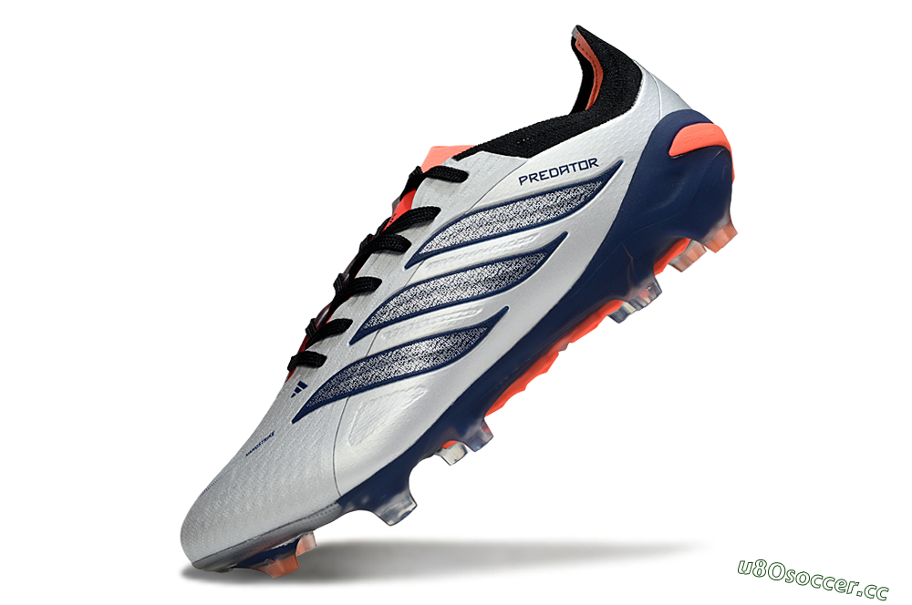 Men's Adidas Predator 26 Elite FG Firm Ground Low-Tops Football Boots - Silver/Navy Blue/Neon Orange 5