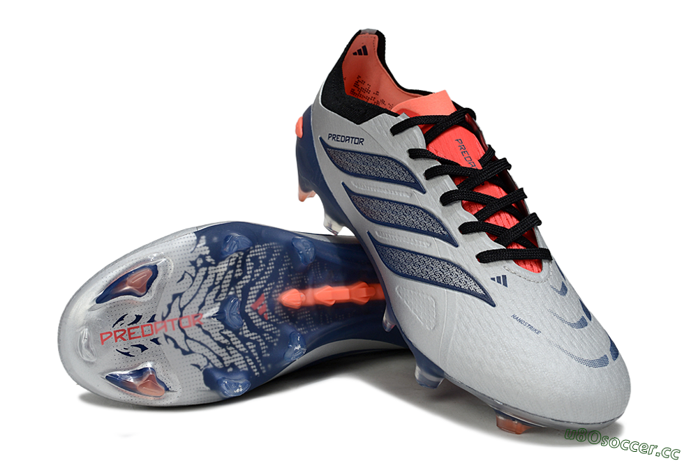 Men's Adidas Predator 26 Elite FG Firm Ground Low-Tops Football Boots - Silver/Navy Blue/Neon Orange 3