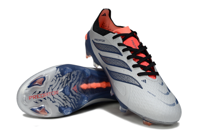 Men's Adidas Predator 26 Elite FG Firm Ground Low-Tops Football Boots - Silver/Navy Blue/Neon Orange