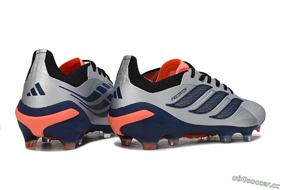 Men's Adidas Predator 26 Elite FG Firm Ground Low-Tops Football Boots - Silver/Navy Blue/Neon Orange 6