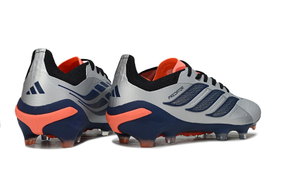 Men's Adidas Predator 26 Elite FG Firm Ground Low-Tops Football Boots - Silver/Navy Blue/Neon Orange