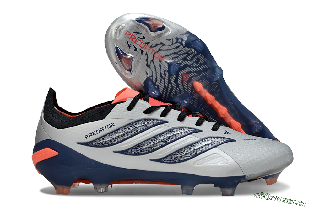 Men's Adidas Predator 26 Elite FG Firm Ground Low-Tops Football Boots - Silver/Navy Blue/Neon Orange 2