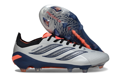 Men's Adidas Predator 26 Elite FG Firm Ground Low-Tops Football Boots - Silver/Navy Blue/Neon Orange