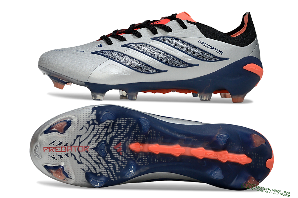 Men's Adidas Predator 26 Elite FG Firm Ground Low-Tops Football Boots - Silver/Navy Blue/Neon Orange 1