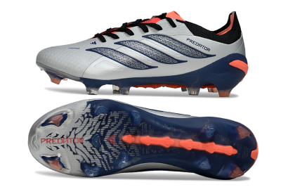 Men's Adidas Predator 26 Elite FG Firm Ground Low-Tops Football Boots - Silver/Navy Blue/Neon Orange