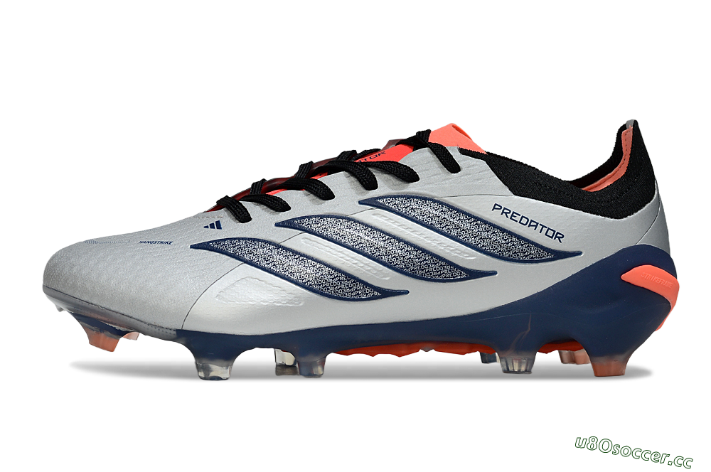 Men's Adidas Predator 26 Elite FG Firm Ground Low-Tops Football Boots - Silver/Navy Blue/Neon Orange 0