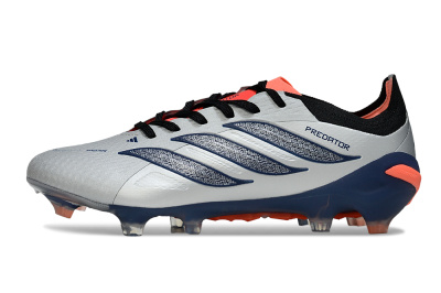 Men's Adidas Predator 26 Elite FG Firm Ground Low-Tops Football Boots - Silver/Navy Blue/Neon Orange