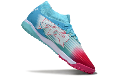 Men's Puma Future 8 Ultimate TF Artificial Turf Low-Tops Football Shoes - Aqua/Coral Pink/Soft Blue