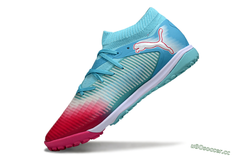 Men's Puma Future 8 Ultimate TF Artificial Turf Low-Tops Football Shoes - Aqua/Coral Pink/Soft Blue 5