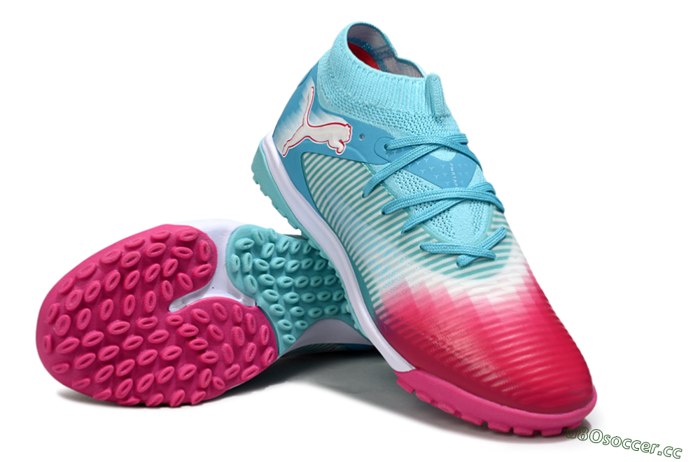 Men's Puma Future 8 Ultimate TF Artificial Turf Low-Tops Football Shoes - Aqua/Coral Pink/Soft Blue 3