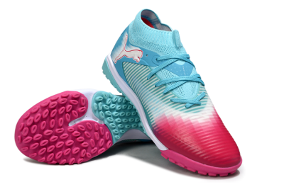 Men's Puma Future 8 Ultimate TF Artificial Turf Low-Tops Football Shoes - Aqua/Coral Pink/Soft Blue