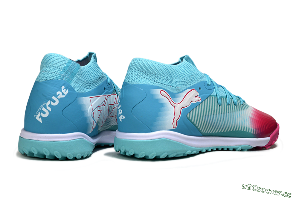 Men's Puma Future 8 Ultimate TF Artificial Turf Low-Tops Football Shoes - Aqua/Coral Pink/Soft Blue 6