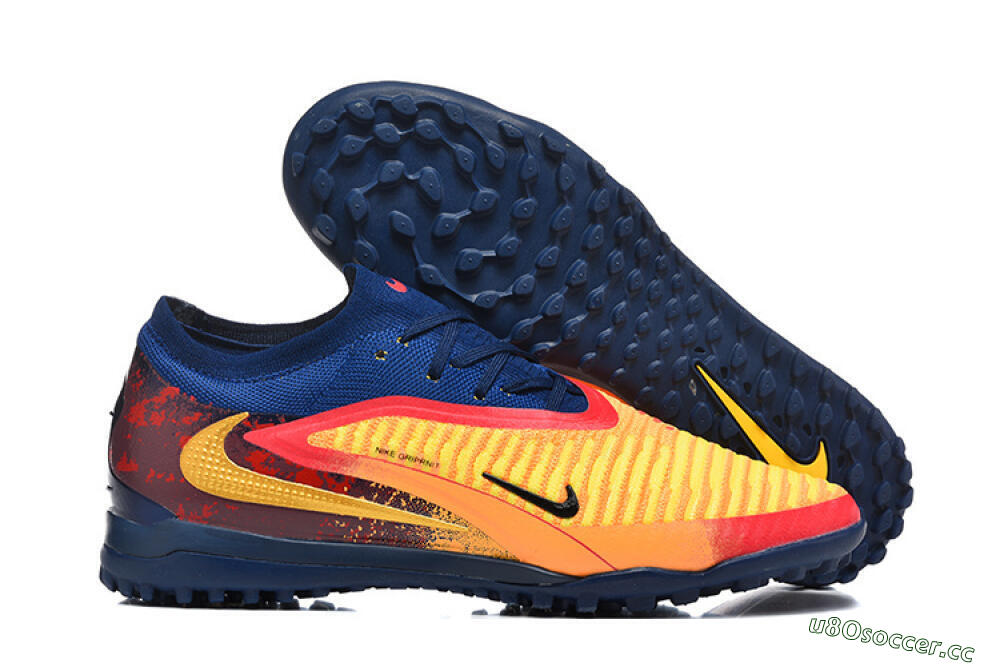 Men's Nike Phantom 6 Low Elite TF Artificial Turf Low-Tops Football Shoes - Yellow/Fiery Red/Navy Blue 2