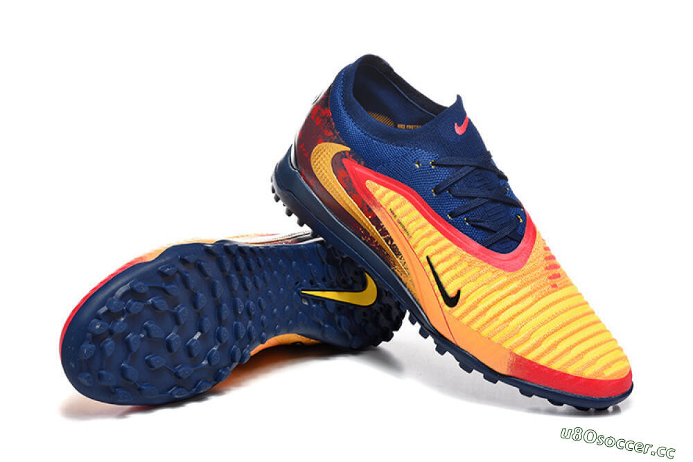 Men's Nike Phantom 6 Low Elite TF Artificial Turf Low-Tops Football Shoes - Yellow/Fiery Red/Navy Blue 4