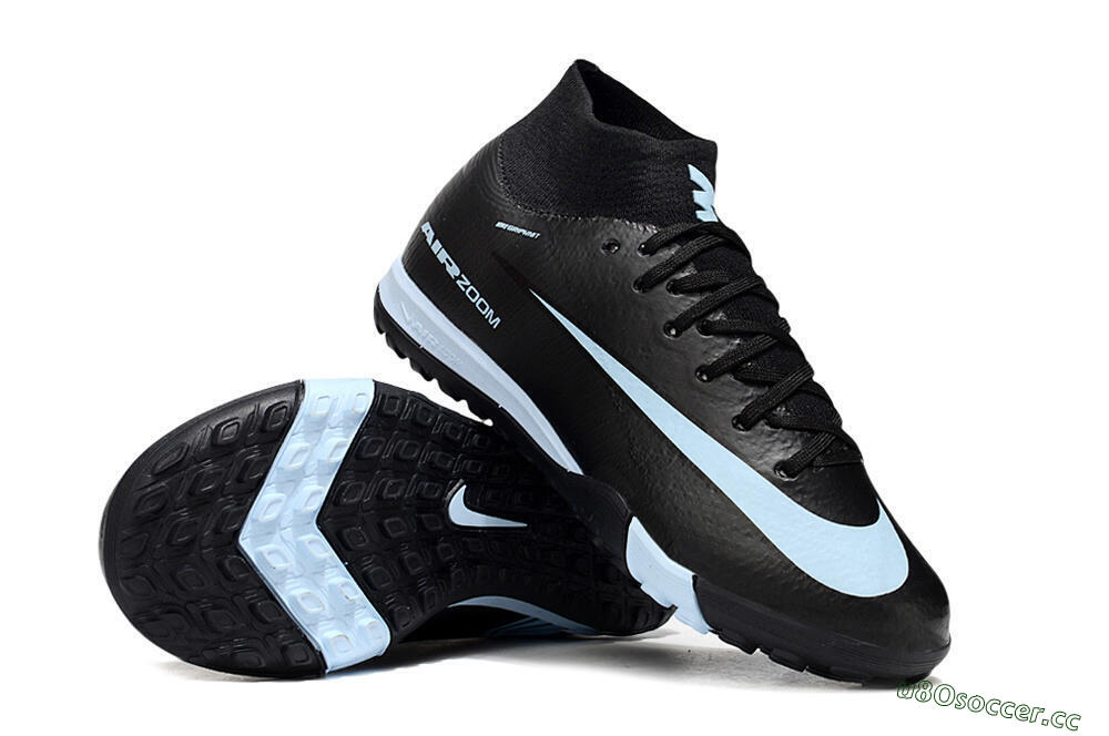 Kids Nike Air Zoom Mercurial Superfly 10 Elite TF Artificial Turf High-Tops Football Shoes - Black/Sky Blue/Black 1