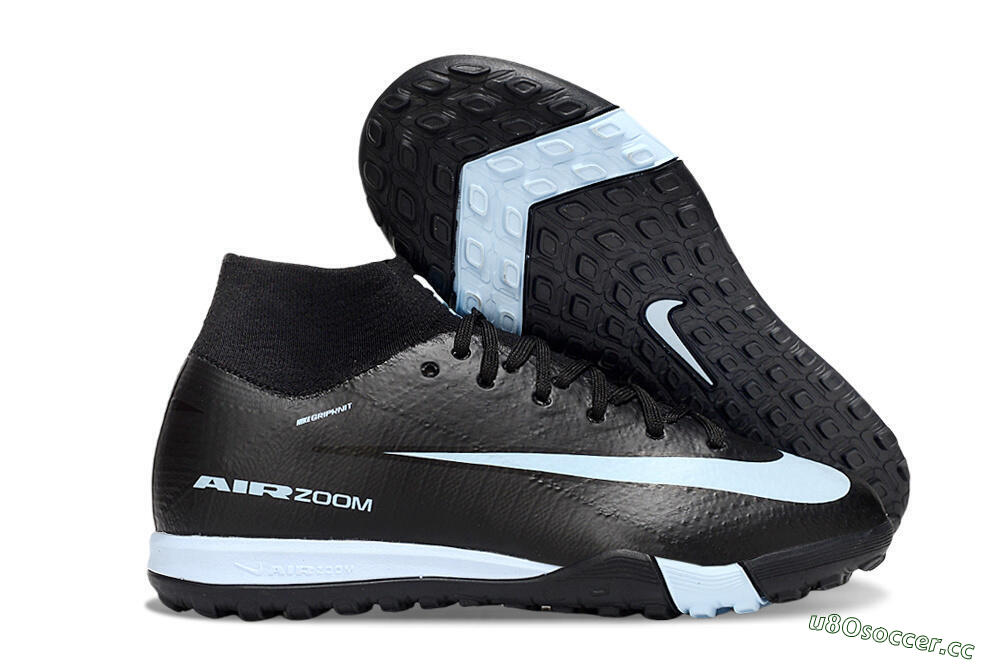 Kids Nike Air Zoom Mercurial Superfly 10 Elite TF Artificial Turf High-Tops Football Shoes - Black/Sky Blue/Black 2
