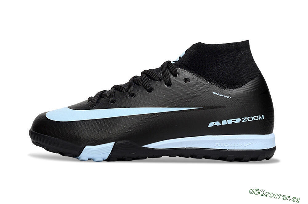 Kids Nike Air Zoom Mercurial Superfly 10 Elite TF Artificial Turf High-Tops Football Shoes - Black/Sky Blue/Black 0