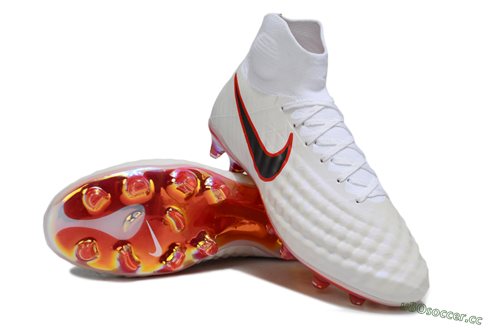 Men's Nike Magista Orden 2 FG Firm Ground High-Tops Football Boots - White/Fiery Red/Black 3