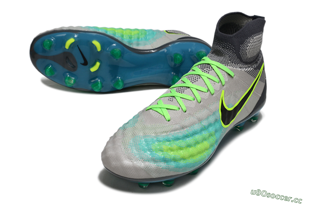 Men's Nike Magista Orden 2 FG Firm Ground High-Tops Football Boots - Gray/Neon Green/Black 3