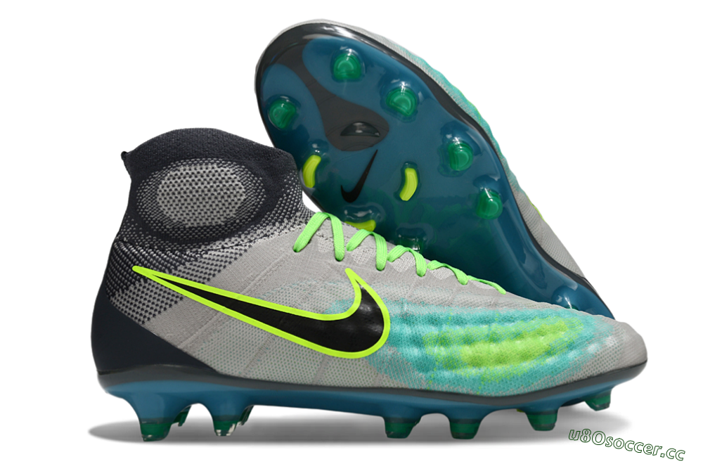 Men's Nike Magista Orden 2 FG Firm Ground High-Tops Football Boots - Gray/Neon Green/Black 2