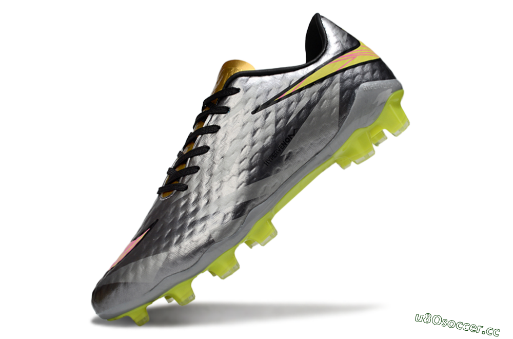 Men's Nike Hypervenom Phantom FG Firm Ground Low-Tops Football Boots - Gray/Neon Yellow/Metallic Silver 6