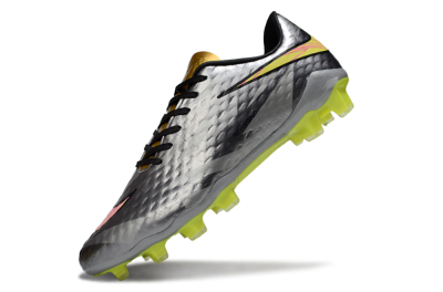 Men's Nike Hypervenom Phantom FG Firm Ground Low-Tops Football Boots - Gray/Neon Yellow/Metallic Silver