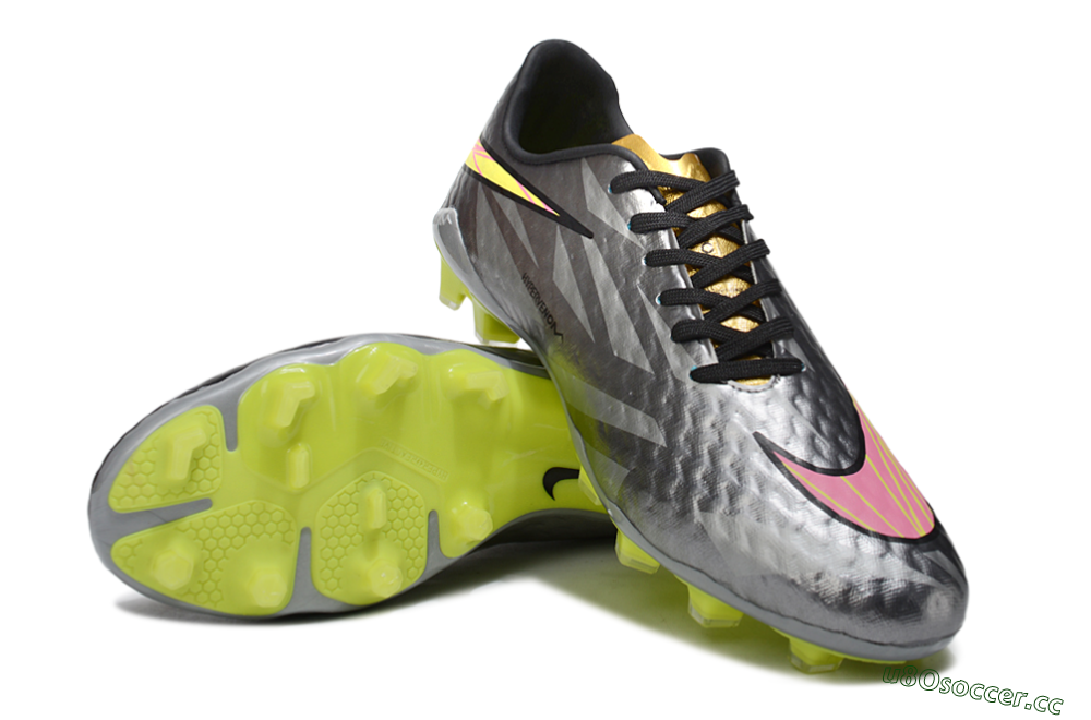 Men's Nike Hypervenom Phantom FG Firm Ground Low-Tops Football Boots - Gray/Neon Yellow/Metallic Silver 4